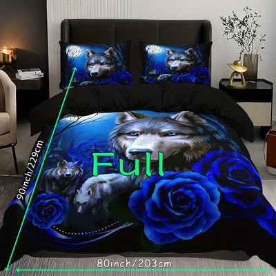 Wolf Rose 3-Piece Duvet Cover Set